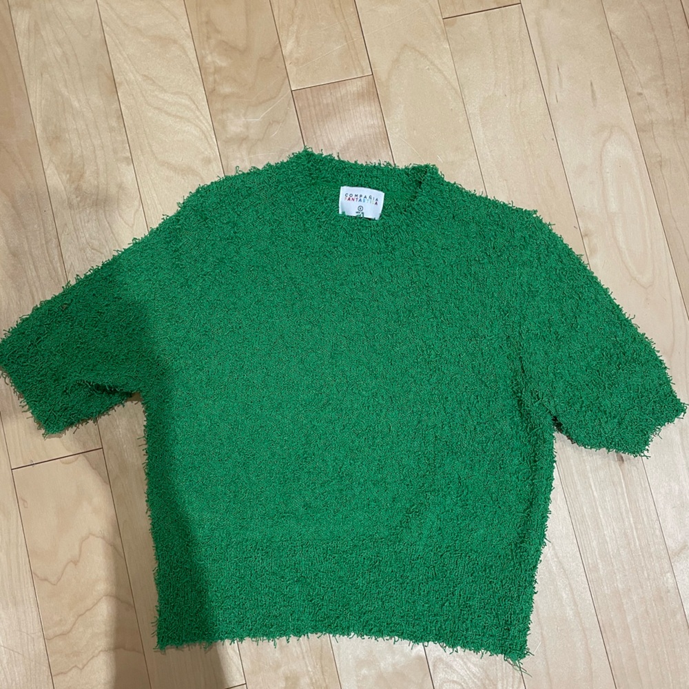 Compania Fantastica - Textured Green Shirt Sweater (size: S)